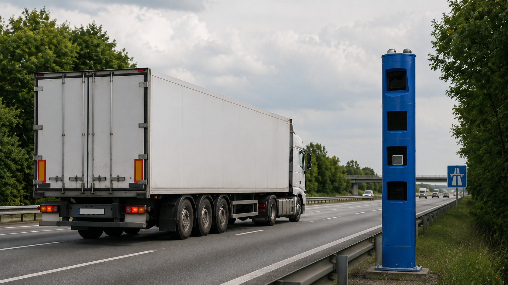 Lkw an einer Mautkontrollsäule auf einer deutschen Autobahn